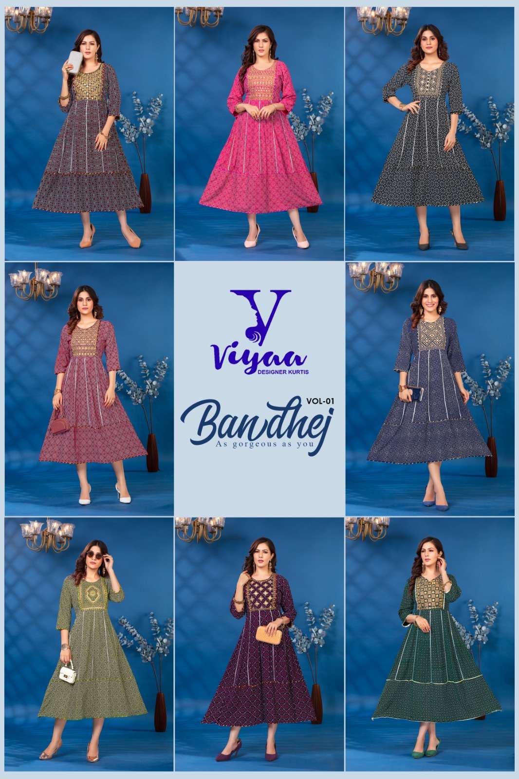 VIYAA DESIGNER BANDHEJ V1 Kurti Wholesale catalog