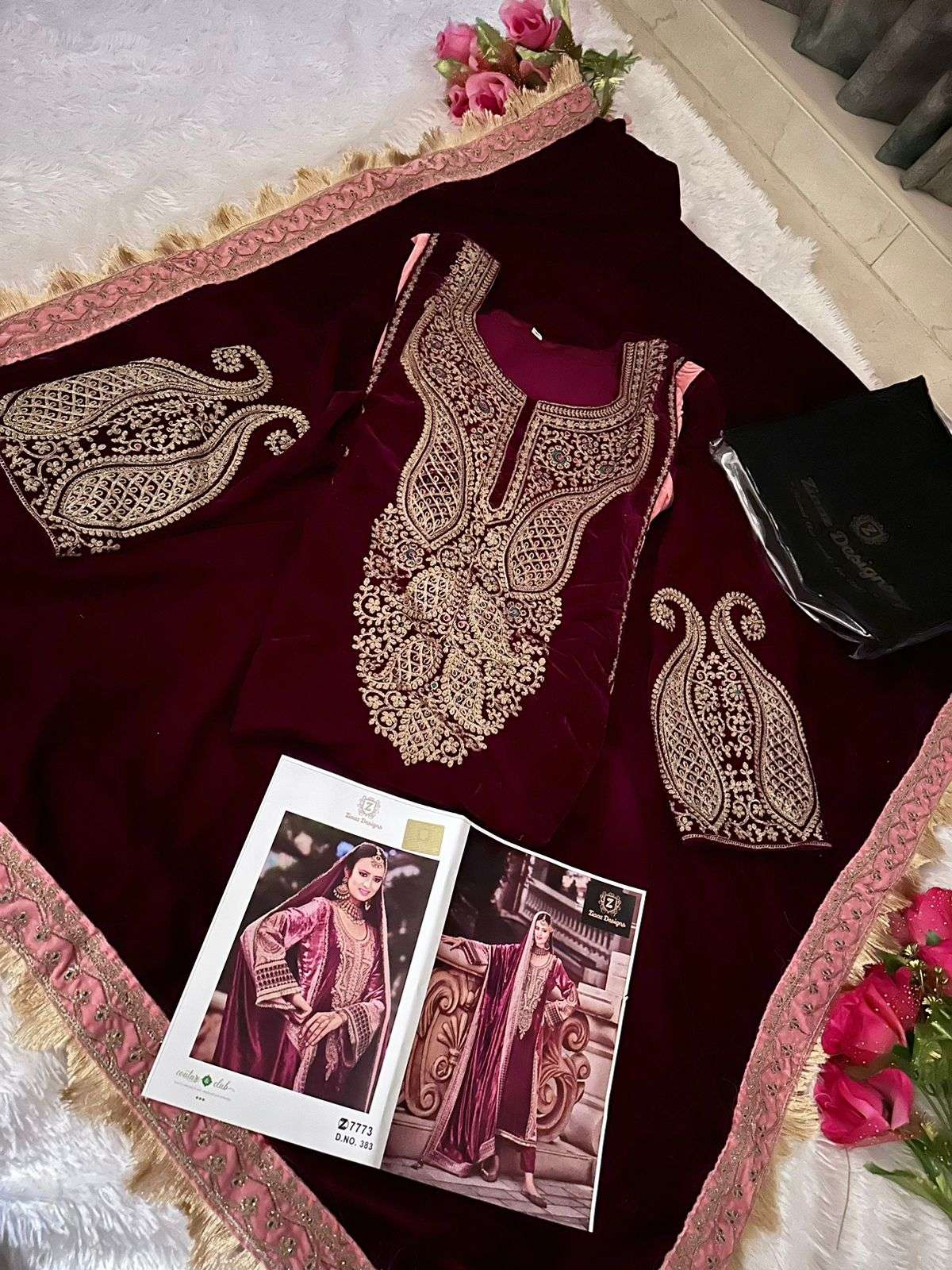 Ziaaz Designs 384 And 383 Velvet Pakistani Suits Wholesale catalog