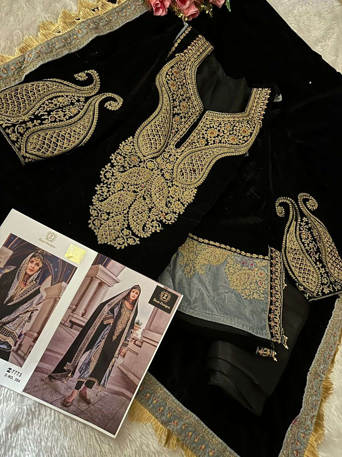 Ziaaz Designs 384 And 383 Velvet Pakistani Suits Wholesale catalog