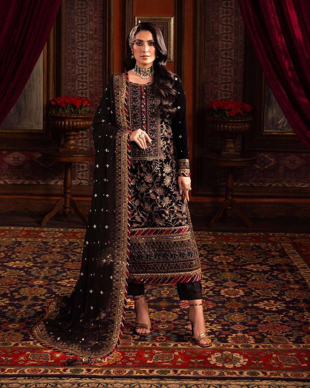 1165 Velvet Sequence Embroidery Work Salwar Suits Wholesale catalog