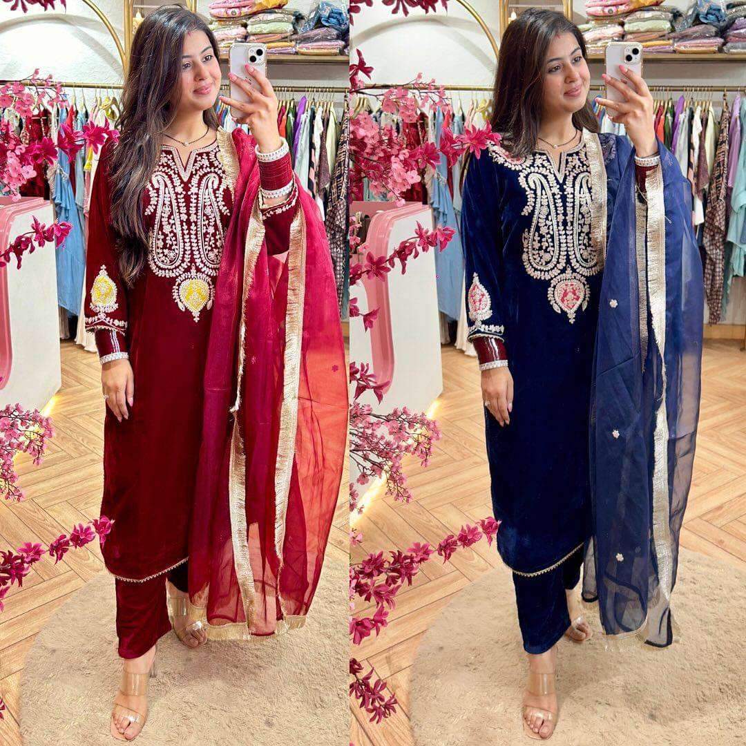 1167 Velvet With Embroidery Work Salwar Kameez Wholesale catalog