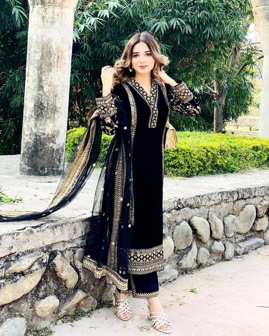 925 Velvet With Zari Embroidery Work Salwar Kameez Wholesale catalog