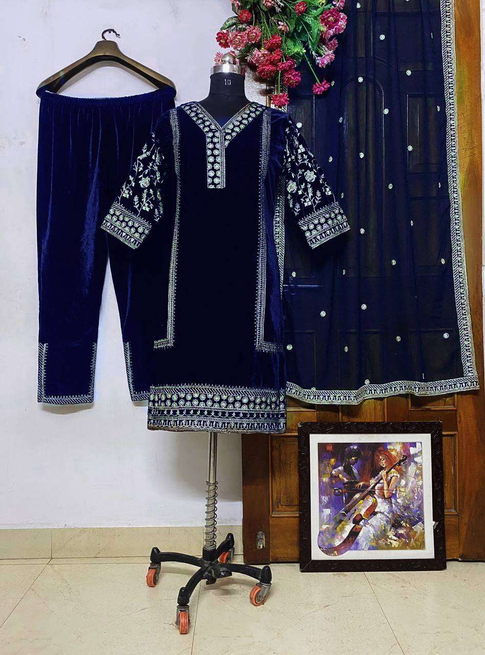 925 Velvet With Zari Embroidery Work Salwar Kameez Wholesale catalog