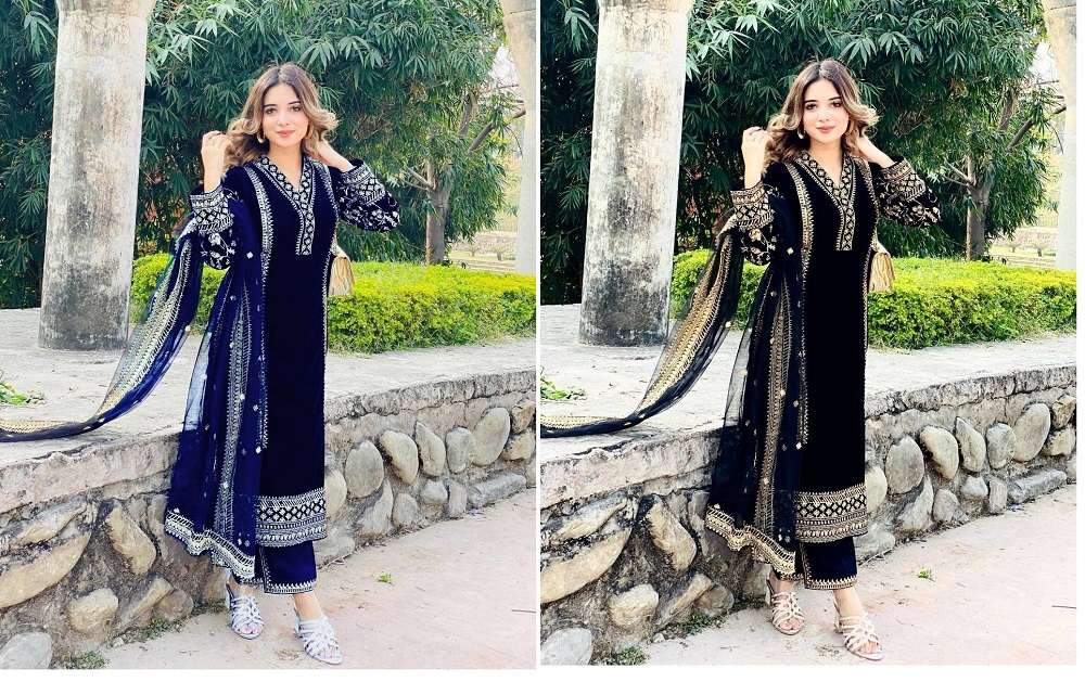 925 Velvet With Zari Embroidery Work Salwar Kameez Wholesale catalog