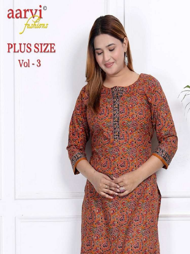 Aarvi Fashion Plus Size Vol-3 -Straight Kurtis -Wholesale Catalog