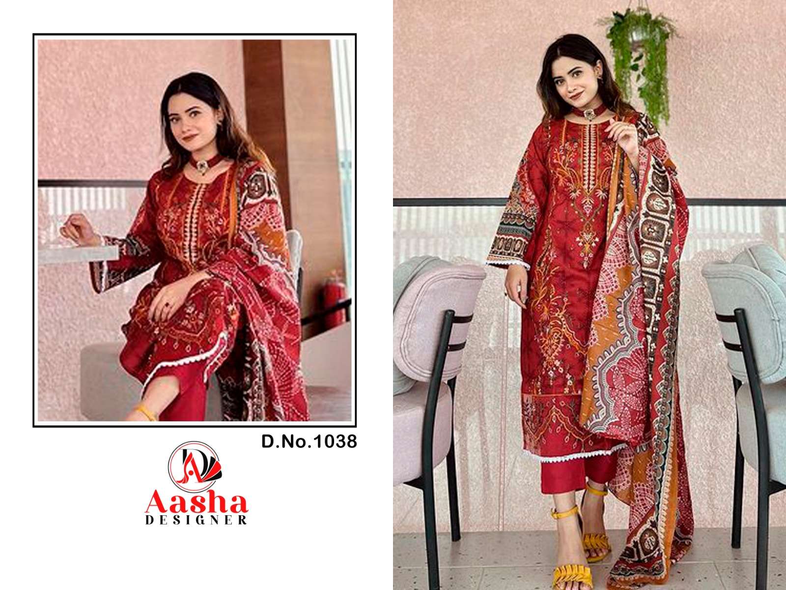 Aasha 1038 Cotton Dupatta Pakistani Suits Wholesale catalog