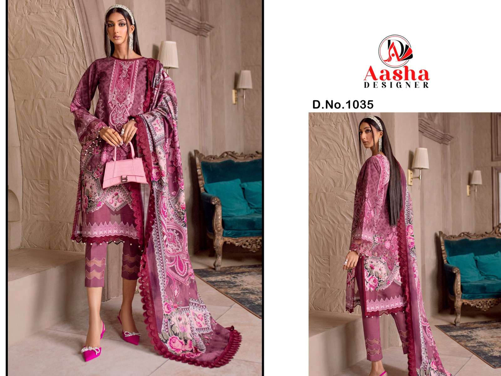 Aasha Queen Court Vol 4 Chiffon Dupatta Pakistani Suit Wholesale catalog