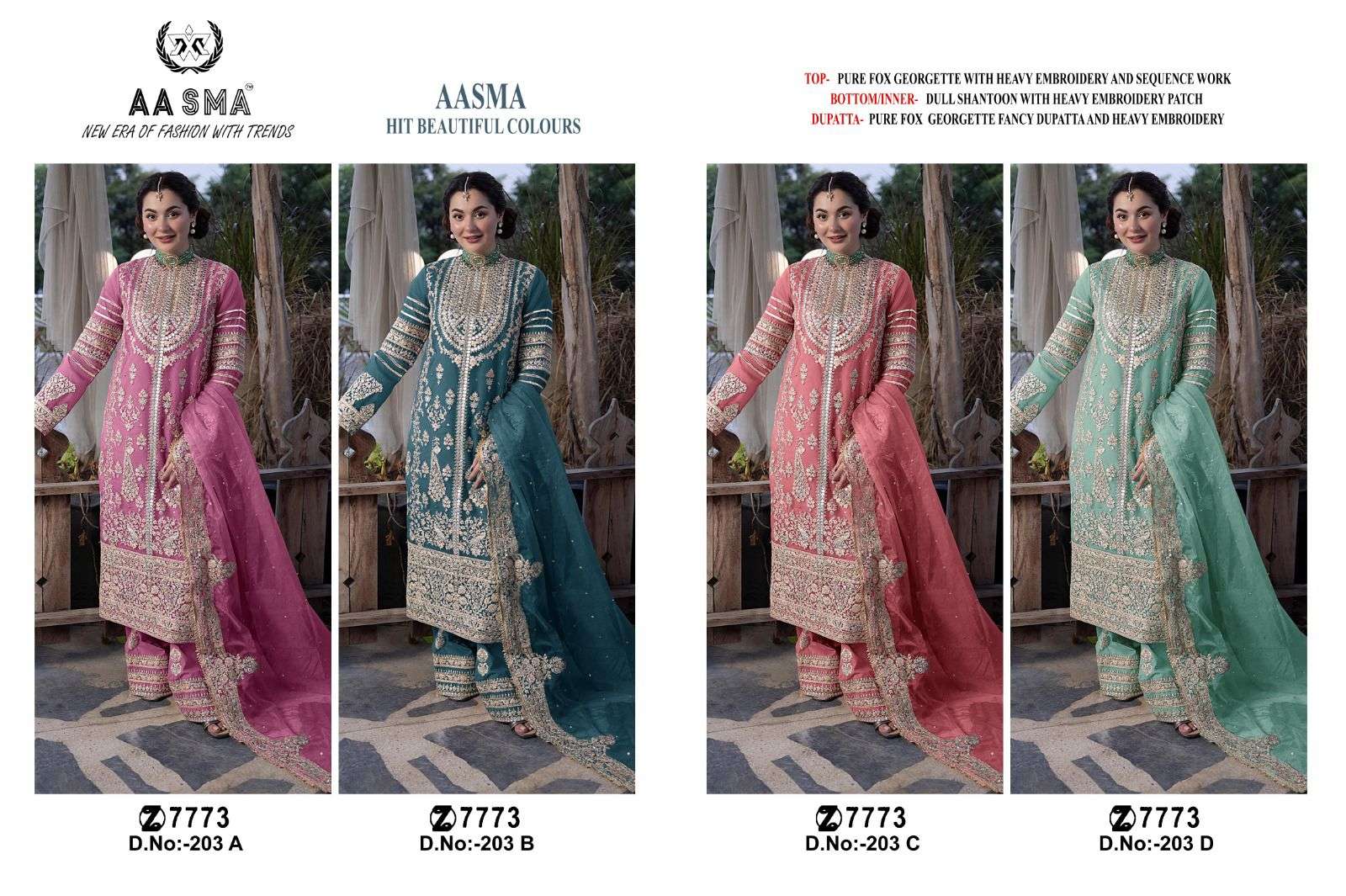 Aasma 203 A To D Pakistani Suits Wholesale catalog