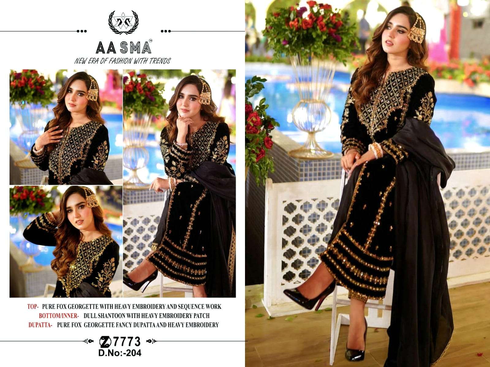 Aasma 204 Faux Georgette Pakistani Salwar Suits  Wholesale catalog