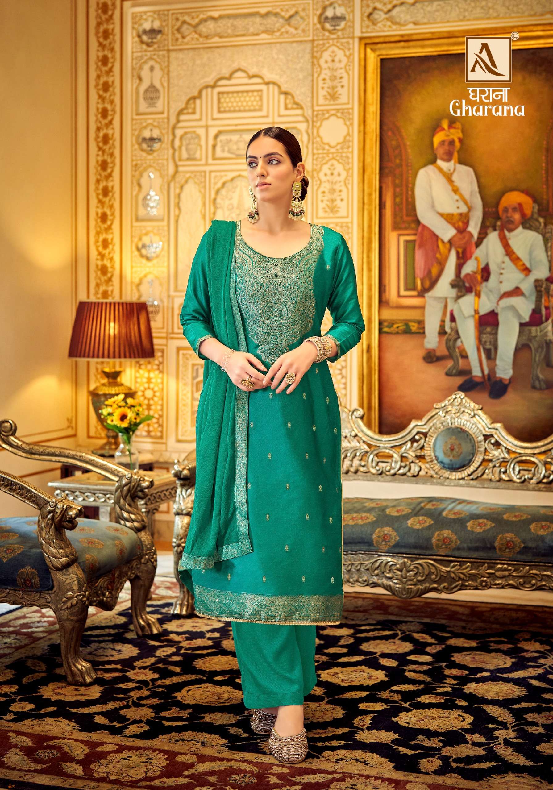 Alok Gharana Jacquard Designer Dress Material Wholesale catalog