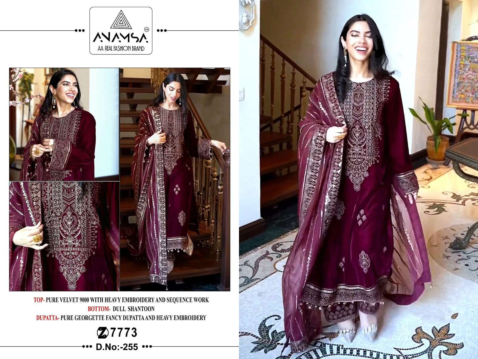 Anamsa 255 Velvet Embroidered Pakistani Suits Wholesale catalog