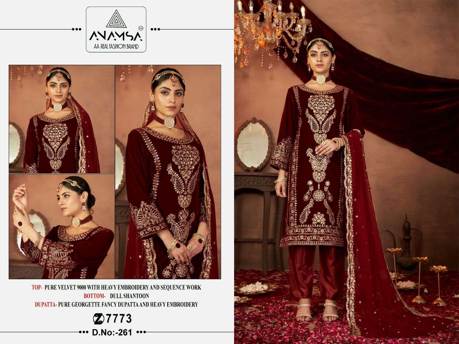 Anamsa 261 Pure Velvet Pakistani Suits Wholesale catalog
