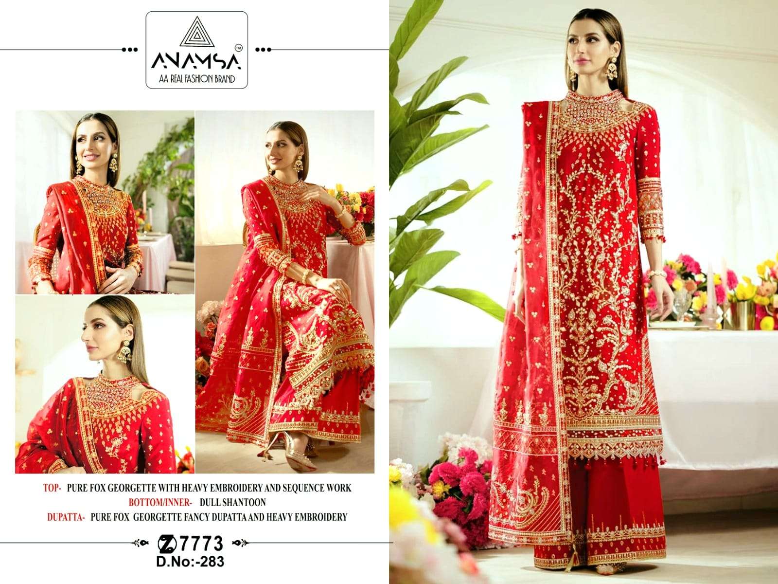 Anamsa 284 Faux Georgette Embroidered Pakistani Suits Wholesale catalog