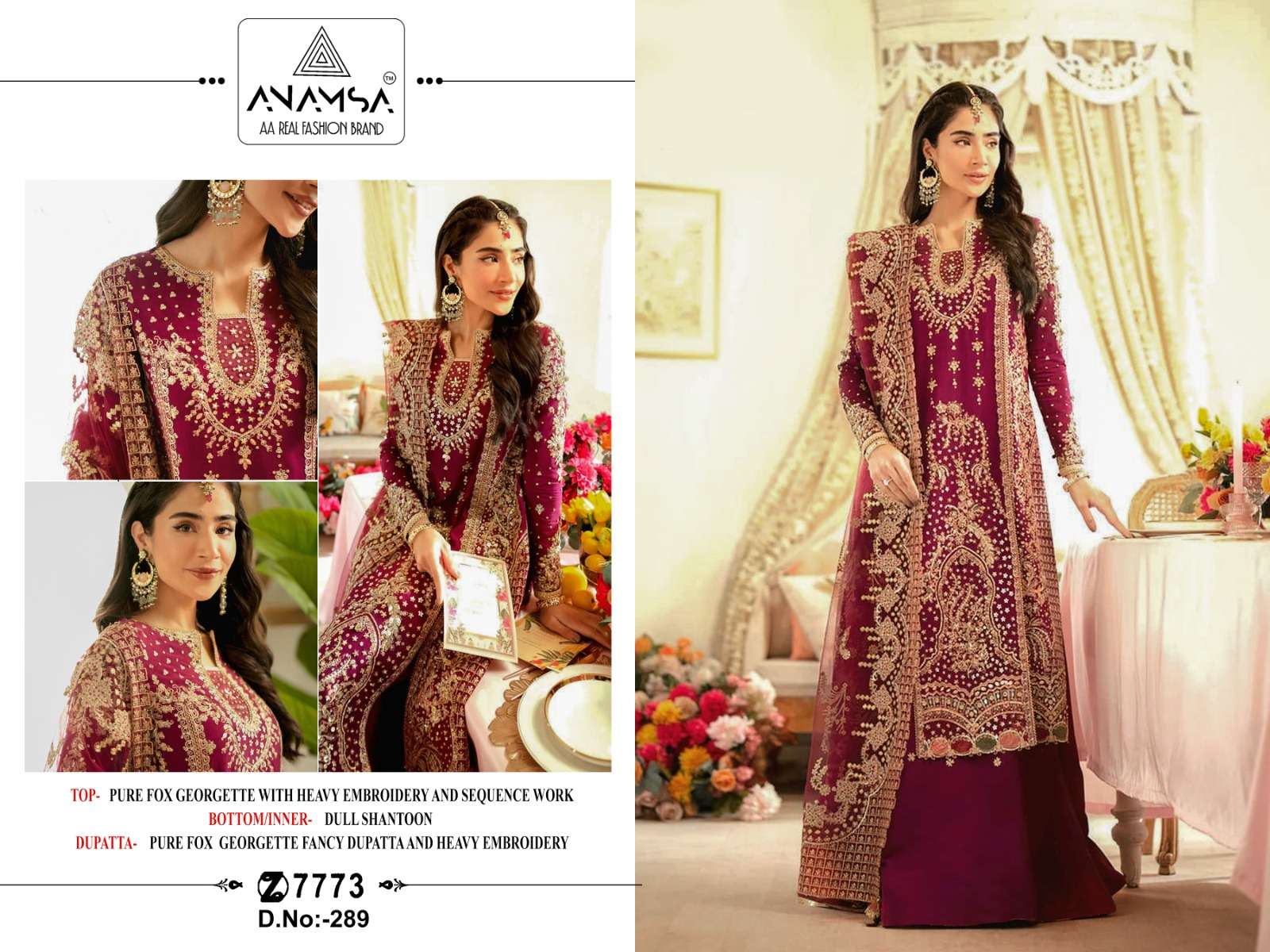 Anamsa 289 Faux Georgette Embroidered Pakistani Suits Wholesale catalog