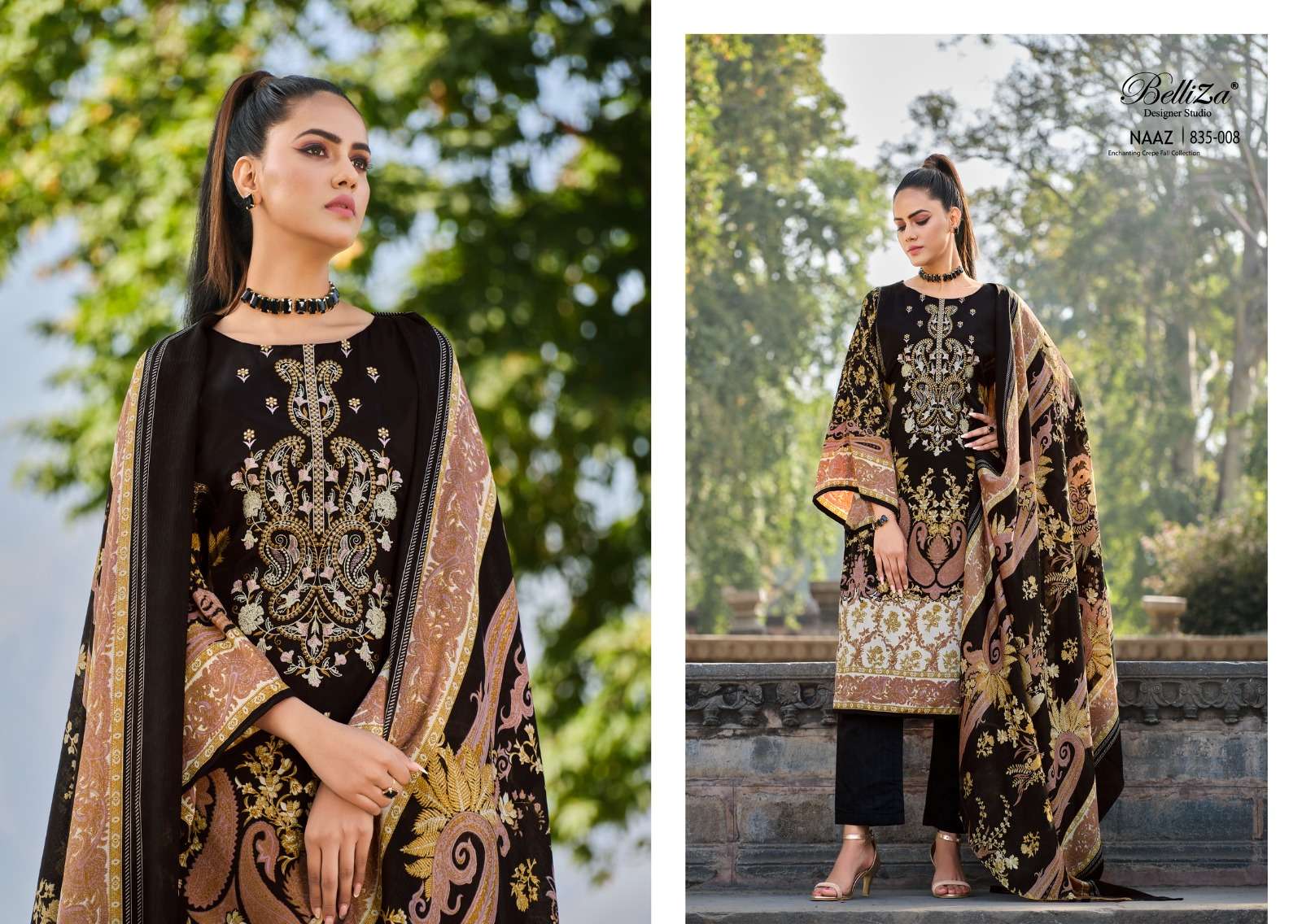 Belliza Naaz Pure Crepe Designer Dress Material Wholesale catalog