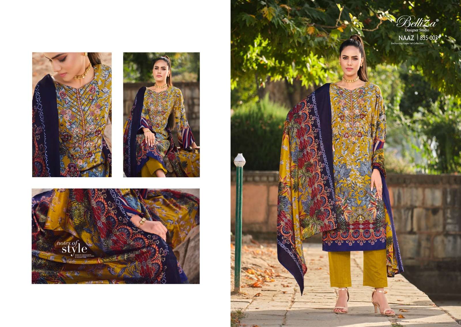 Belliza Naaz Pure Crepe Designer Dress Material Wholesale catalog
