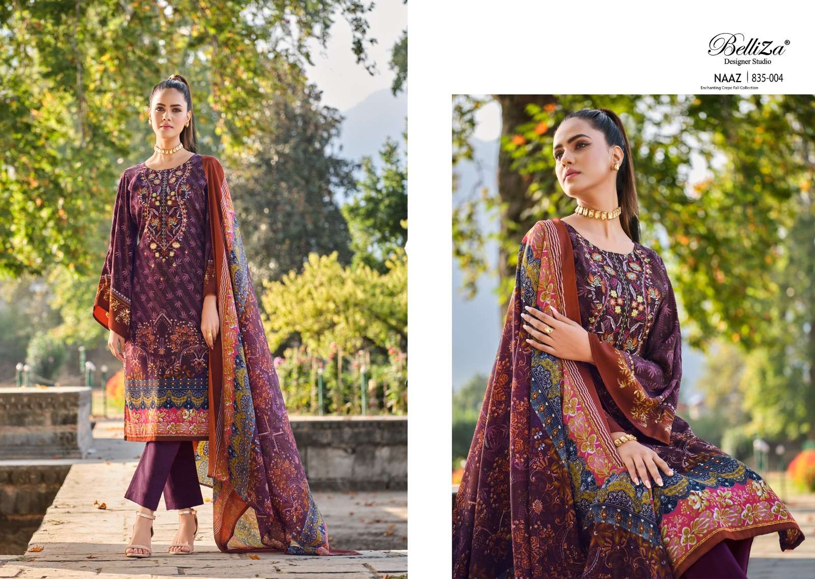 Belliza Naaz Pure Crepe Designer Dress Material Wholesale catalog