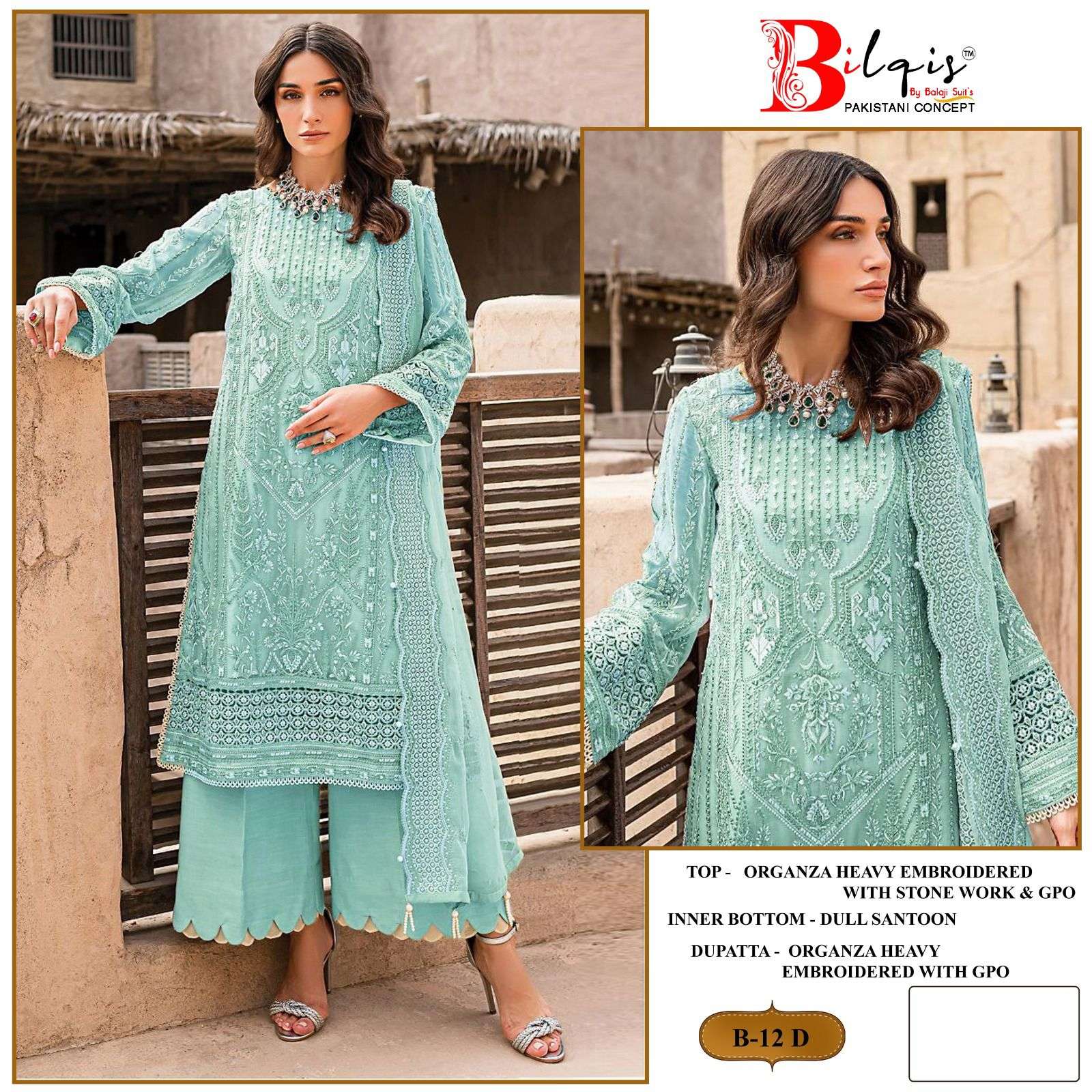 Bilqis B 12 Organza Embroidered Pakistani Suits Wholesale catalog