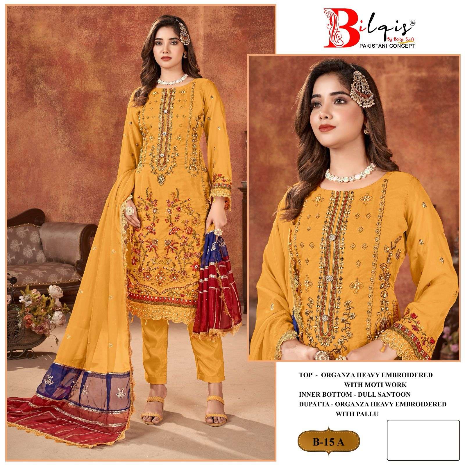 Bilqis B 15 Organza Embroidered Pakistani Suits Wholesale catalog