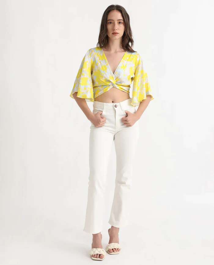 CROP TOP WITH KNOT AINARA - YELLOW Western Wear Tops Wholesale catalog