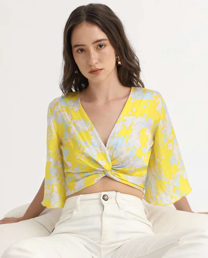 CROP TOP WITH KNOT AINARA - YELLOW Western Wear Tops Wholesale catalog