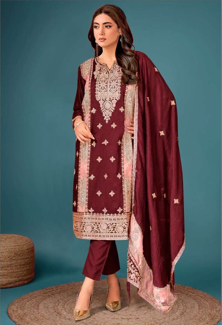 Dinsaa 239 Chinnon Silk Embroidery Pakistani Suits Wholesale catalog