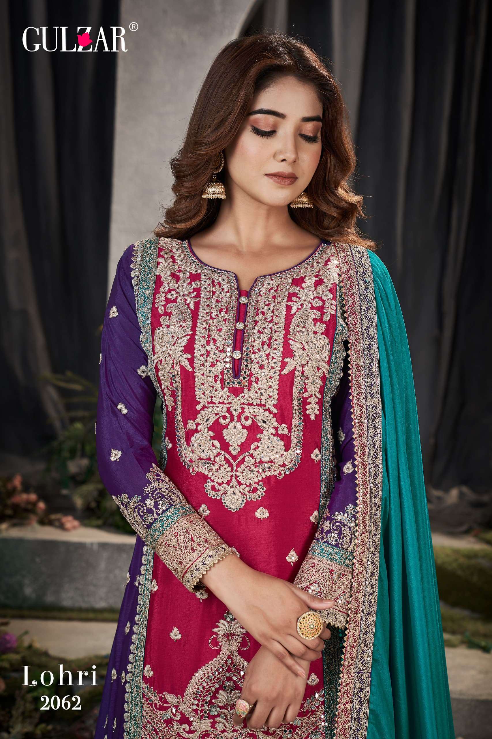 Gulzar Lohir Premium Chinnon Embroidered Salwar Suits Wholesale catalog