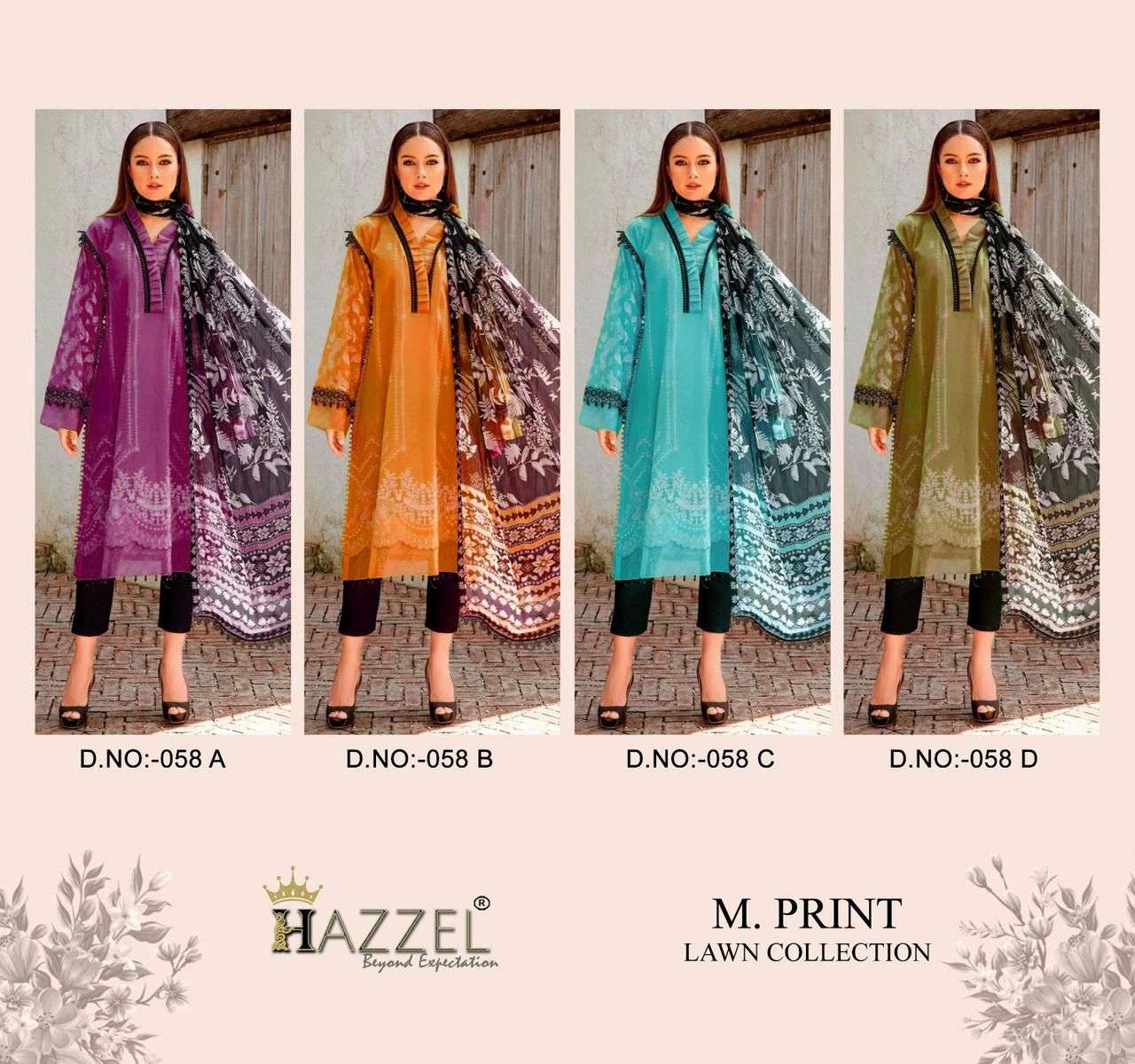 Hazzel M Print 058 Chiffon Dupatta Pakistani Suits Wholesale catalog