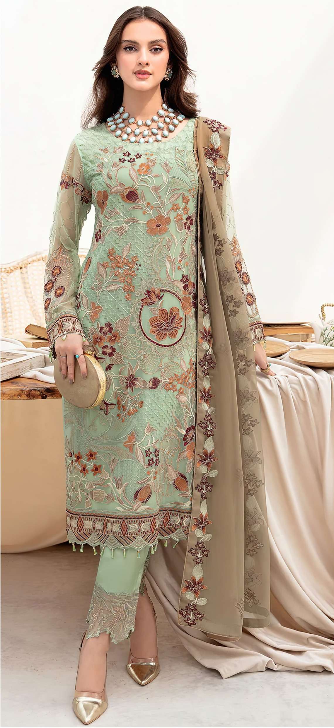 Khas Chevron Faux Georgette Pakistani Suits Wholesale catalog