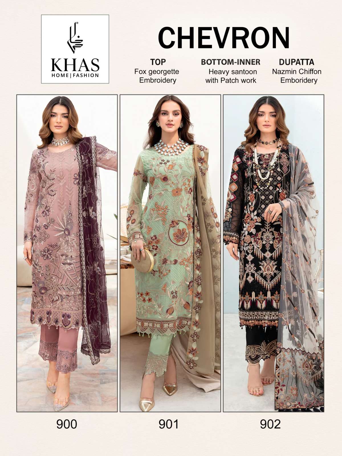 Khas Chevron Faux Georgette Pakistani Suits Wholesale catalog