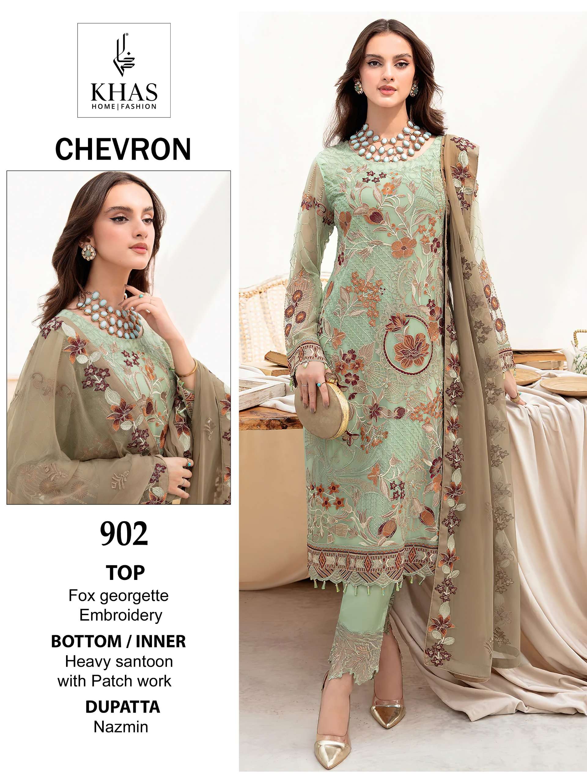 Khas Chevron Faux Georgette Pakistani Suits Wholesale catalog