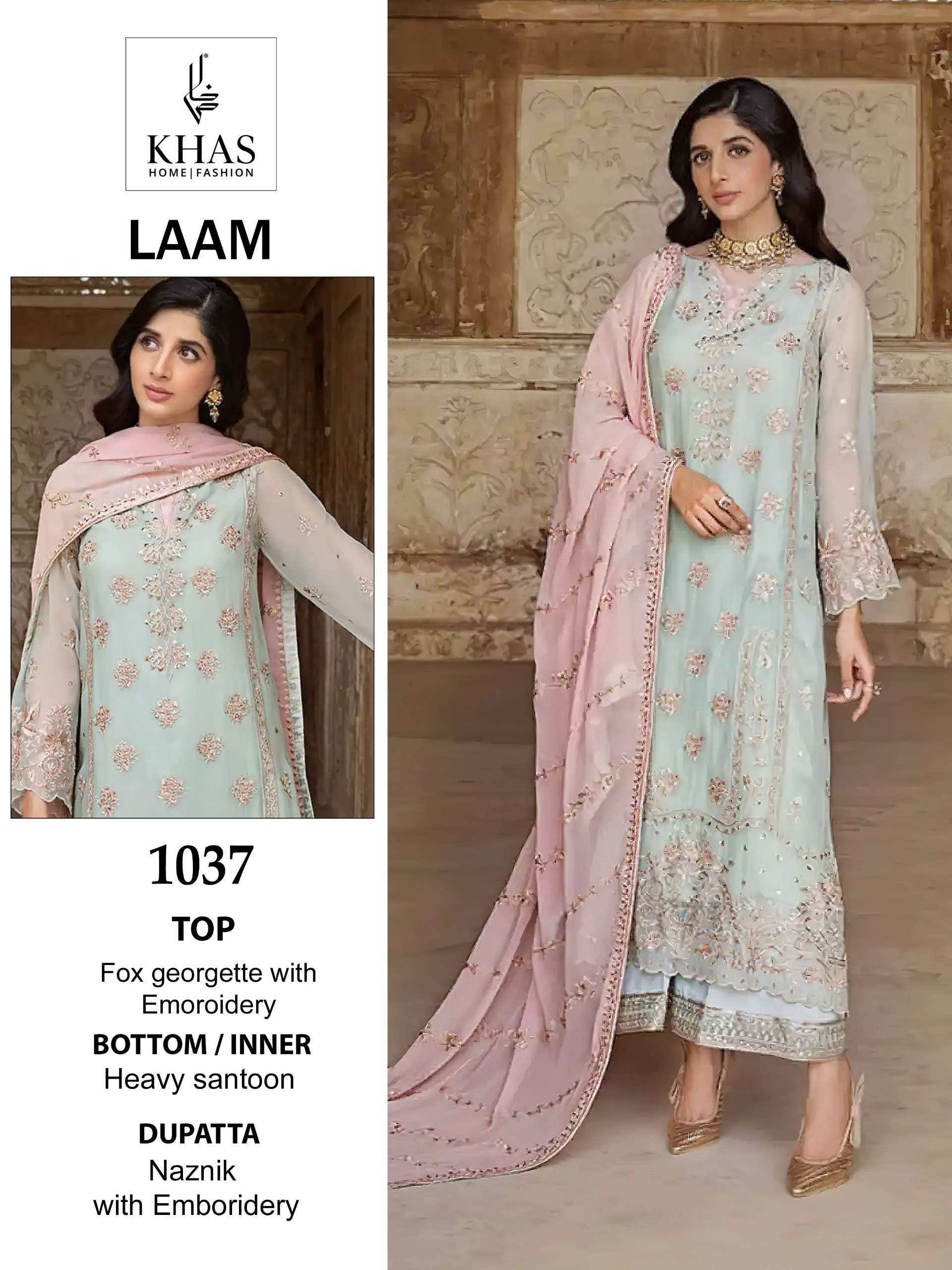 Khas Laam Faux Georgette Embroidery Pakistani Suits Wholesale catalog