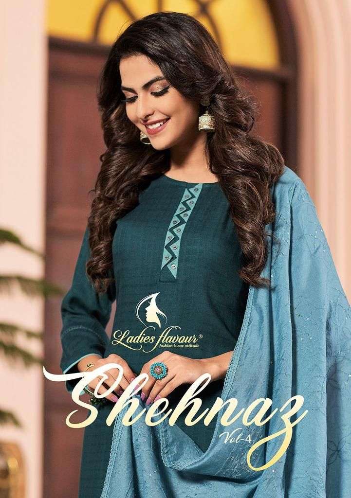 Ladies Flavour Shehnaz Vol-4 -Kurti Pant With Dupatta -Wholesale Catalog