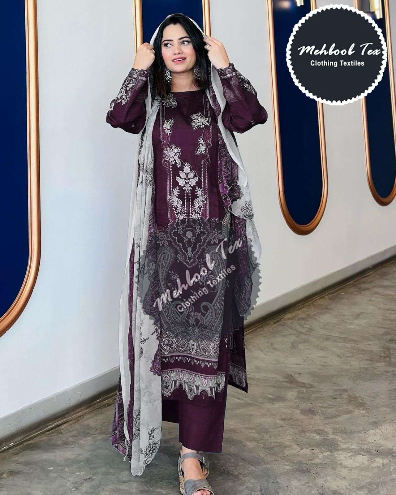 Mehboob Tex Maria B M Print Cotton Dupatta Pakistani Suits Wholesale catalog
