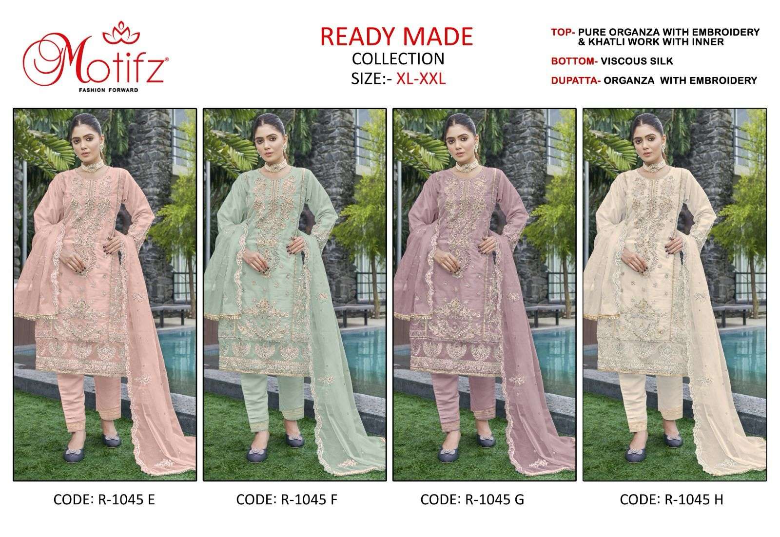 Motifz 1045 Pure orgnaza with embroidery Wholesale catalog