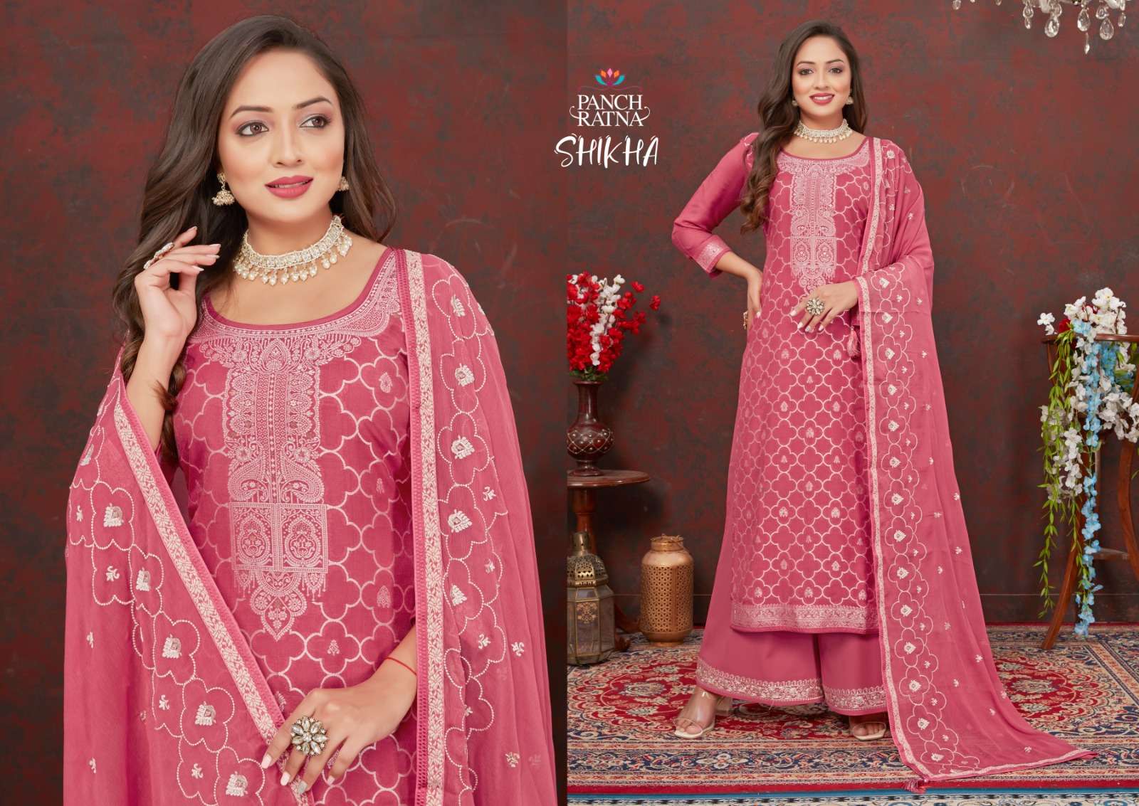 Panch Ratna Shikha Lakhnavi Silk Weaving Dress Material Wholesale catalog