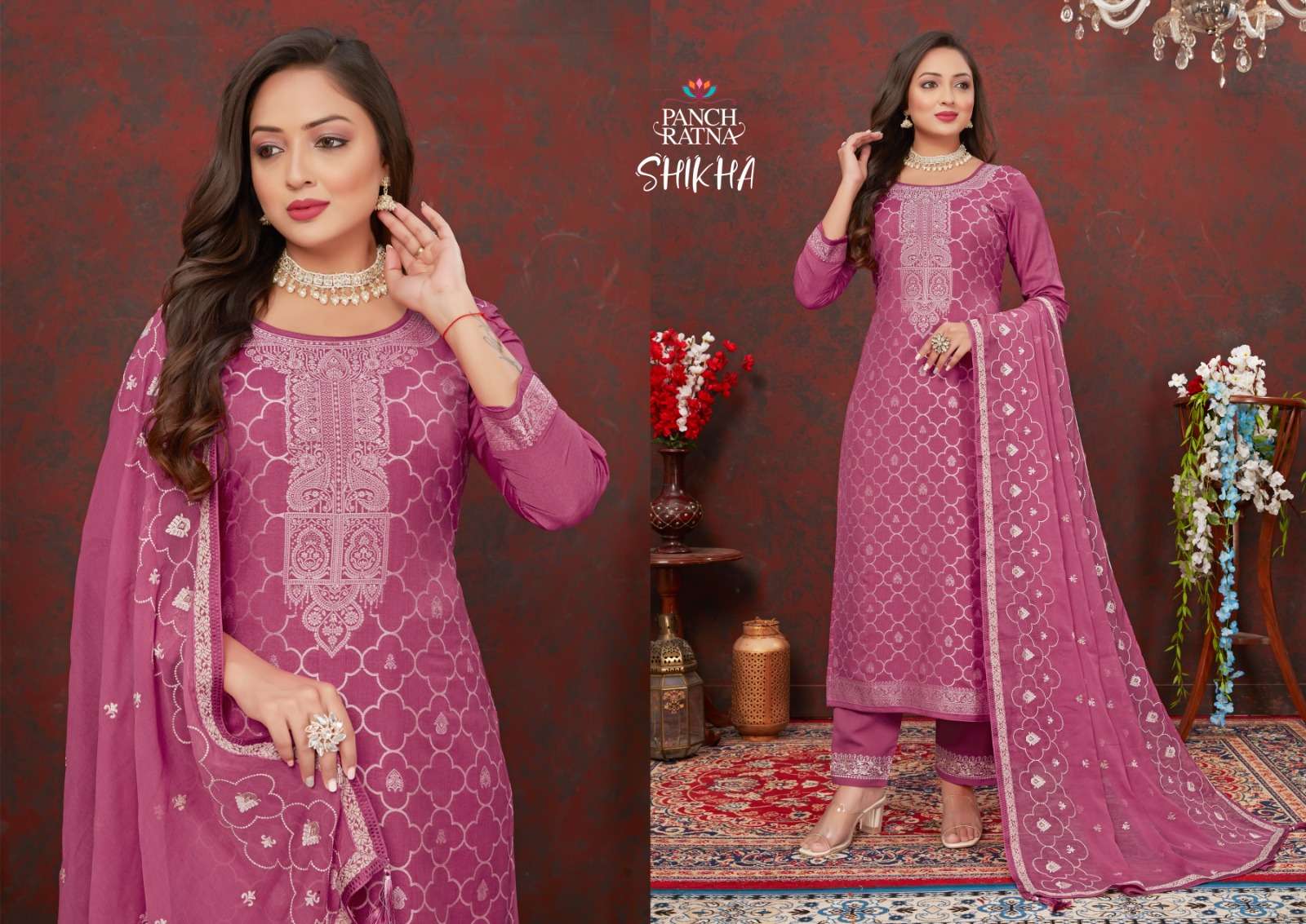 Panch Ratna Shikha Lakhnavi Silk Weaving Dress Material Wholesale catalog