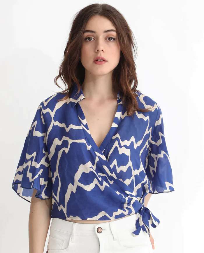 PRINTED WRAP TOP EZRAI - BLUE Western Wear Wholesale catalog