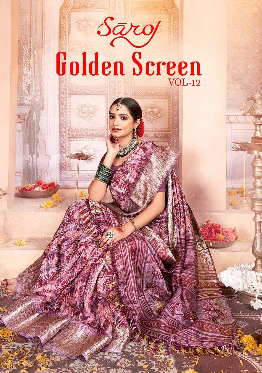 Saroj Golden Screen Vol - 12 Crystal jacquard border printed saree wholesale catalog