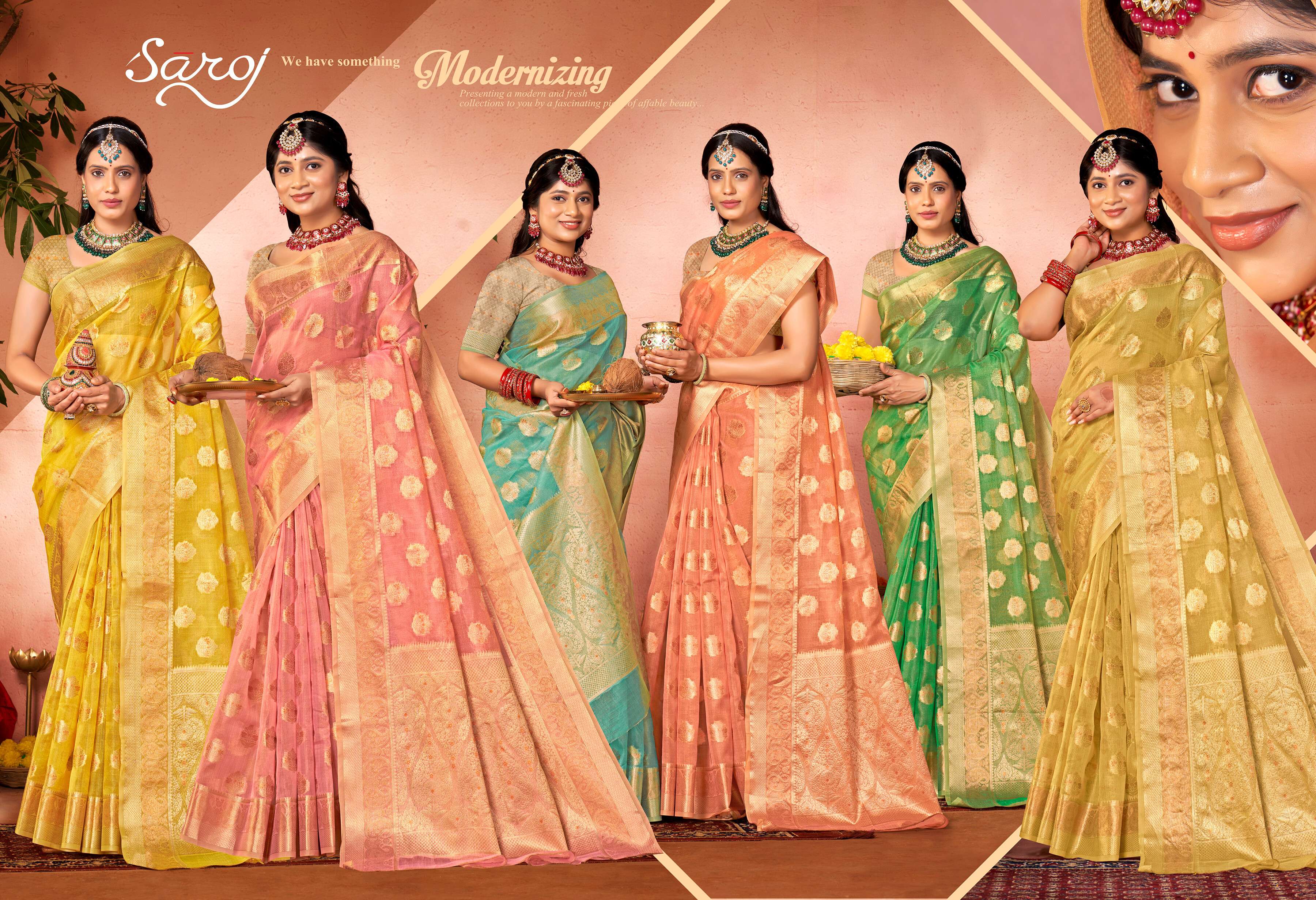 Saroj  Roomika  Soft organza with Rich Pallu Wholesale catalog  