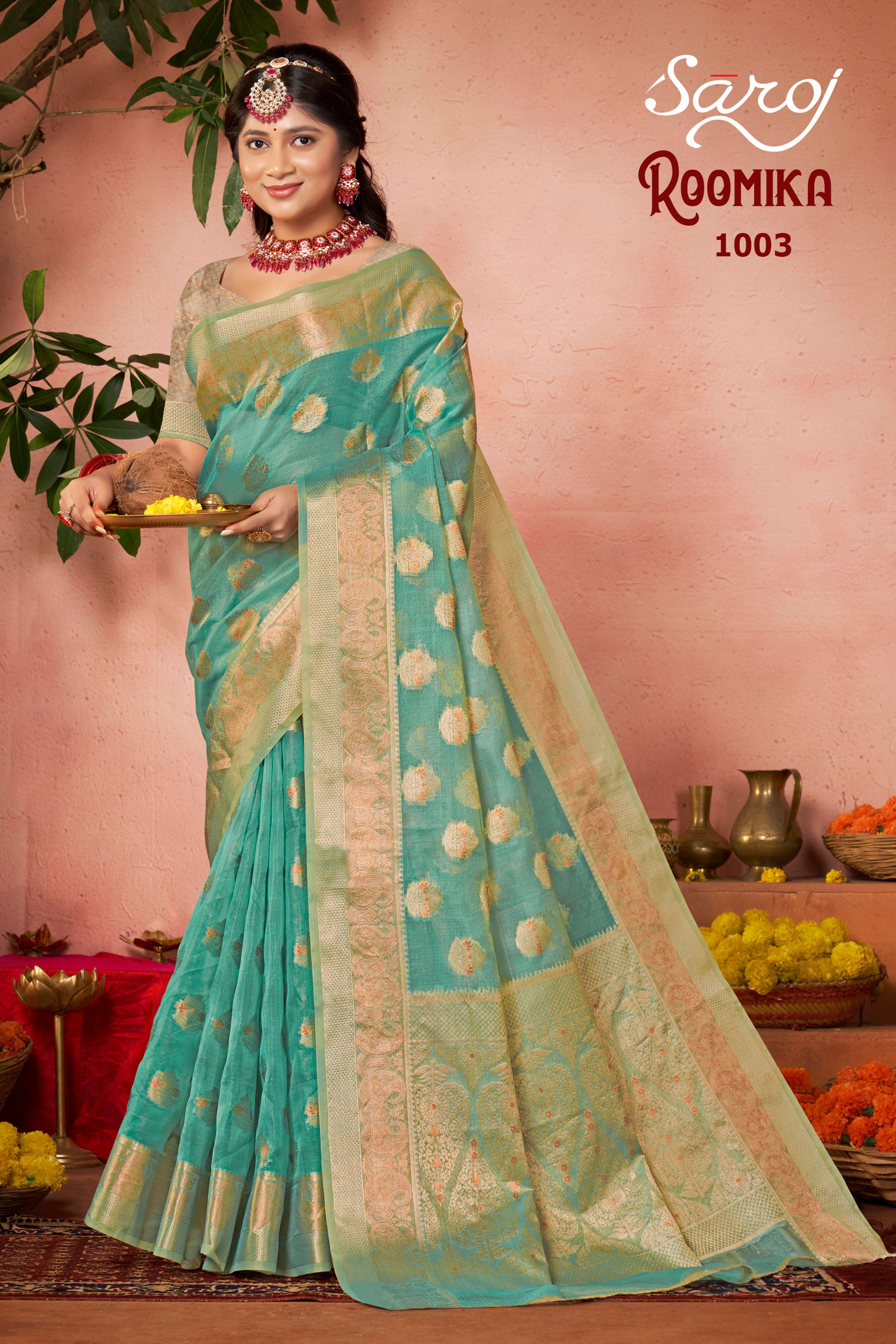 Saroj  Roomika  Soft organza with Rich Pallu Wholesale catalog  