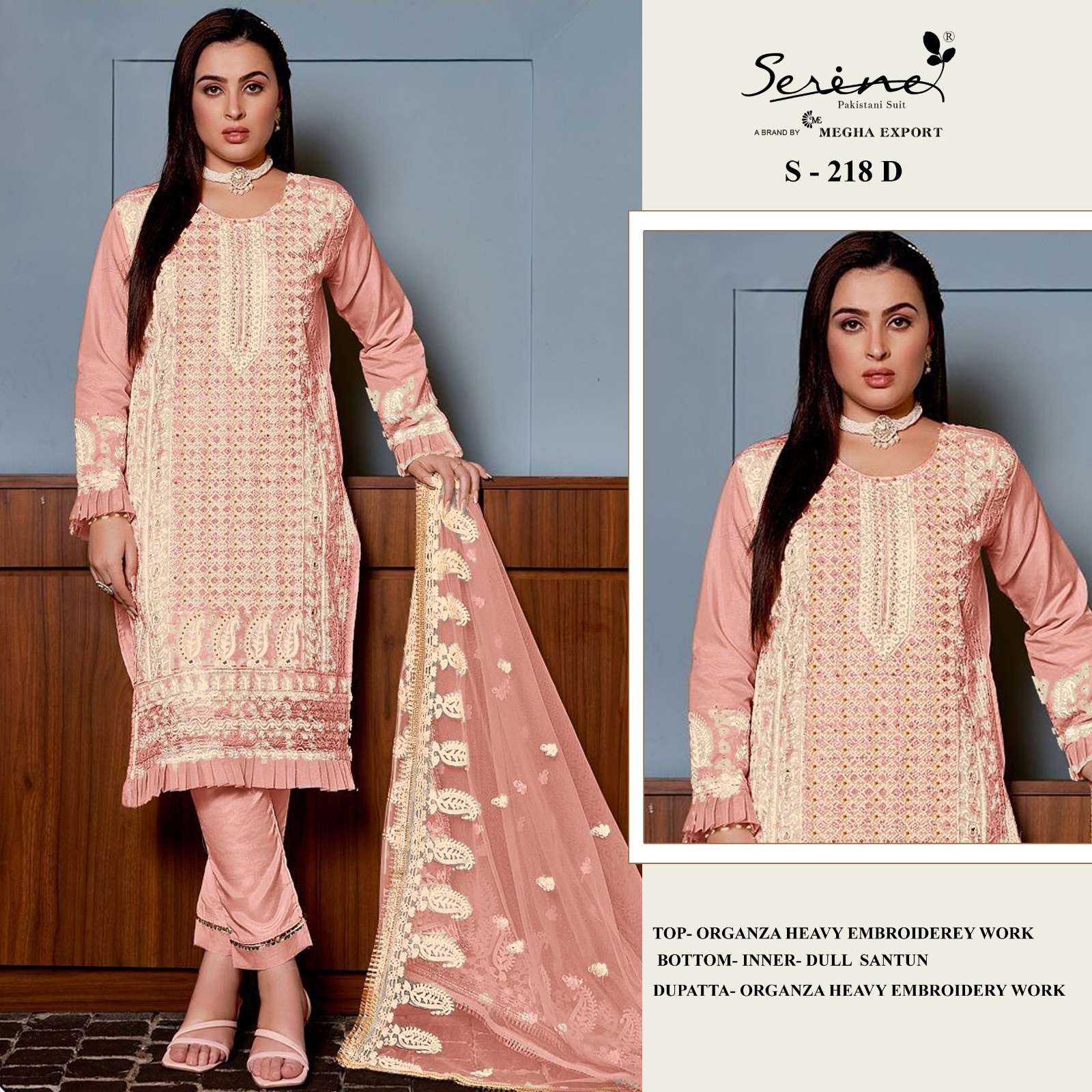 Serine S 218 A To D Organza Embroidered Pakistani Suits Wholesale catalog