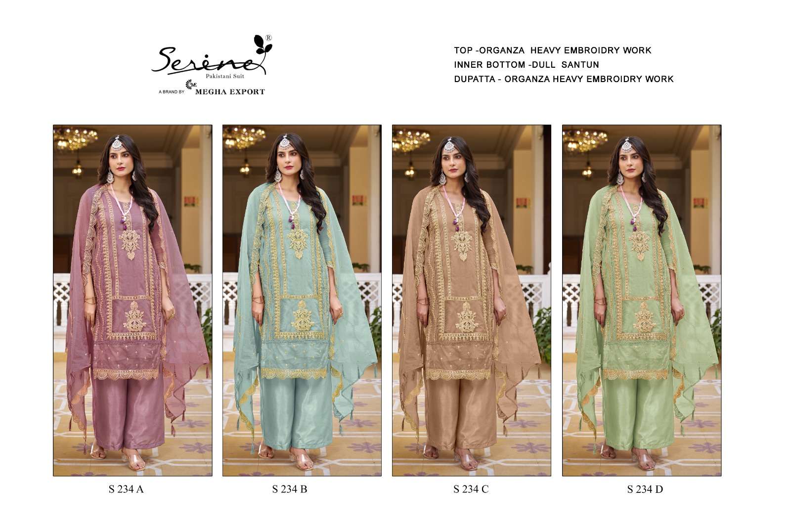 Serine S 234 A To D Organza Embroidered Pakistani Suits Wholesale catalog