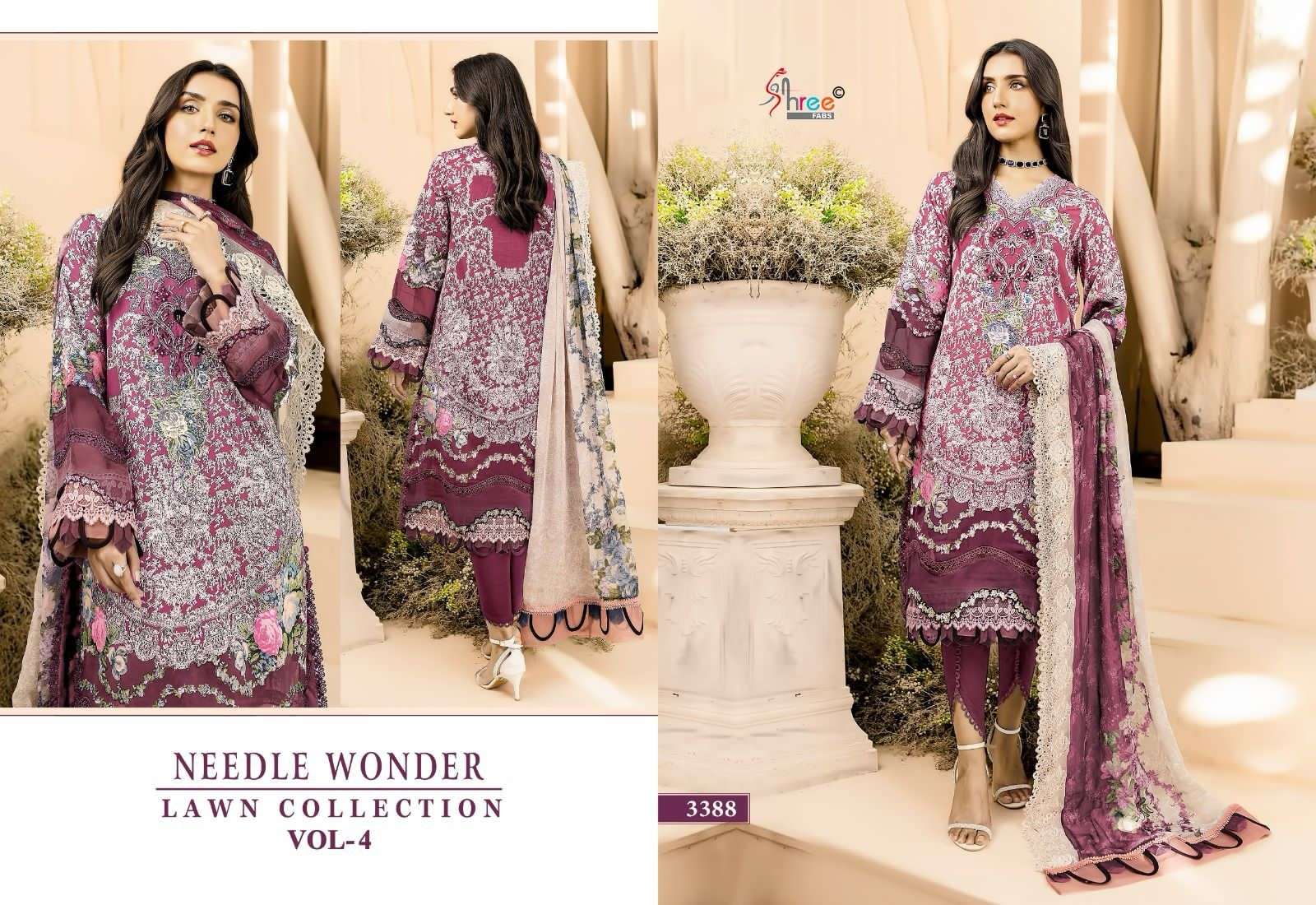 Shree Needle Wonder Vol 4 Chiffon Dupatta Salwar Suits Wholesale catalog