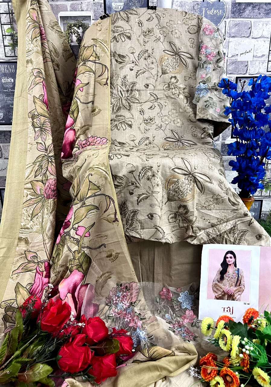 Taj 445 And 447 Chiffon Dupatta Pakistani Suits Wholesale catalog