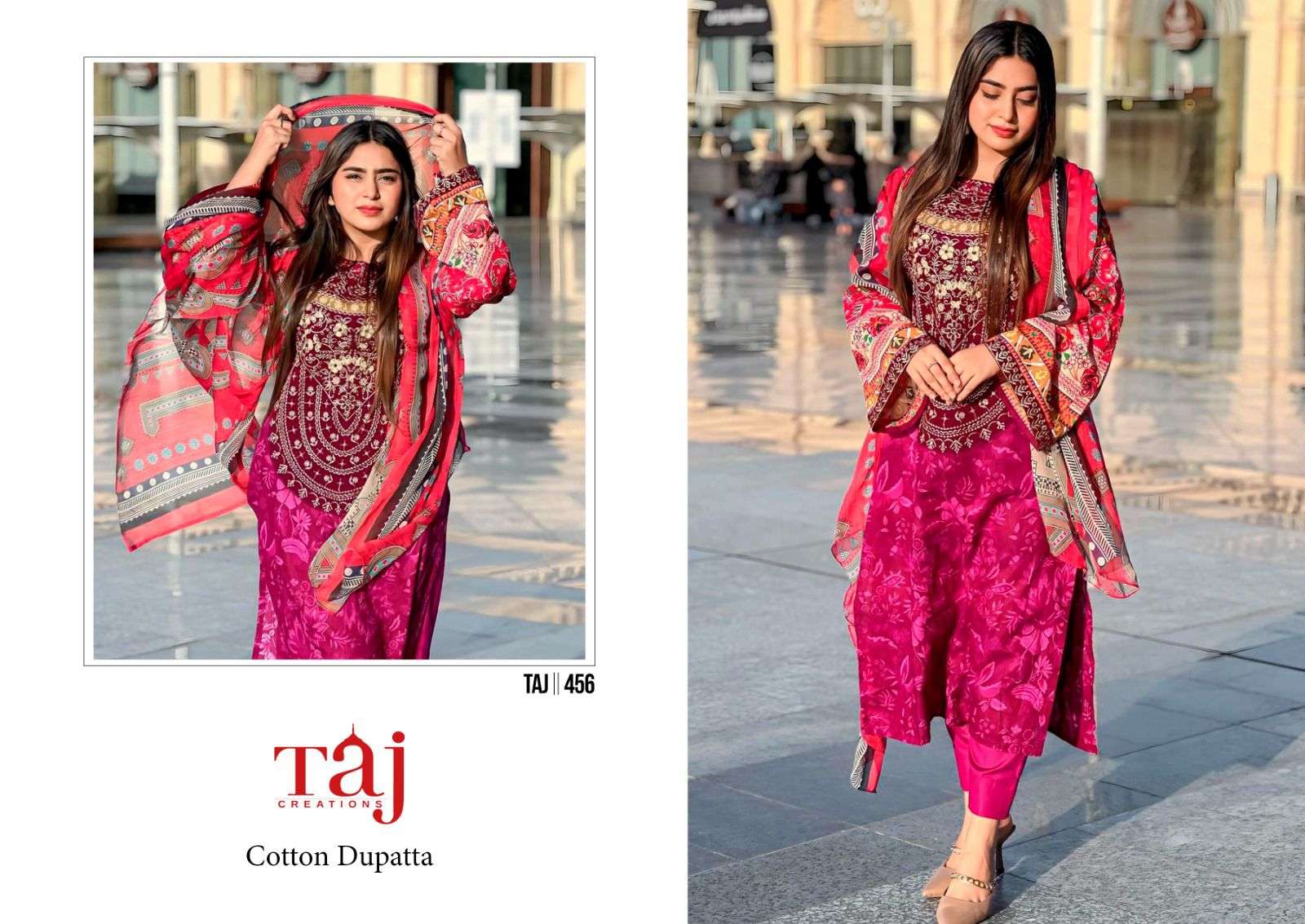 Taj 455 & 456 Cotton Dupatta Pakistani Suits Wholesale catalog