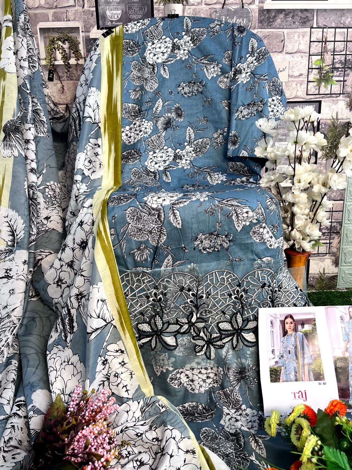 Taj 457 and 458 Silver chiffon Salawar Kameez Wholesale catalog