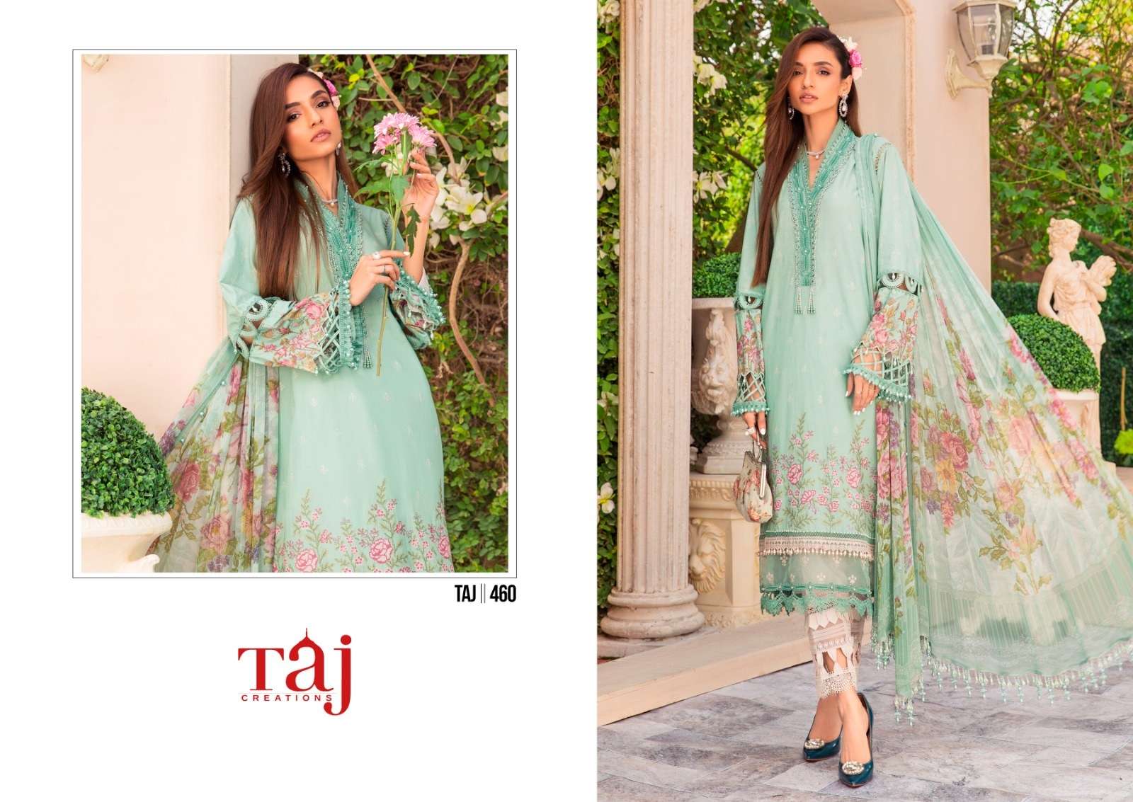 Taj 460 And 461 Cotton Dupatta Pakistani suits Wholesale catalog