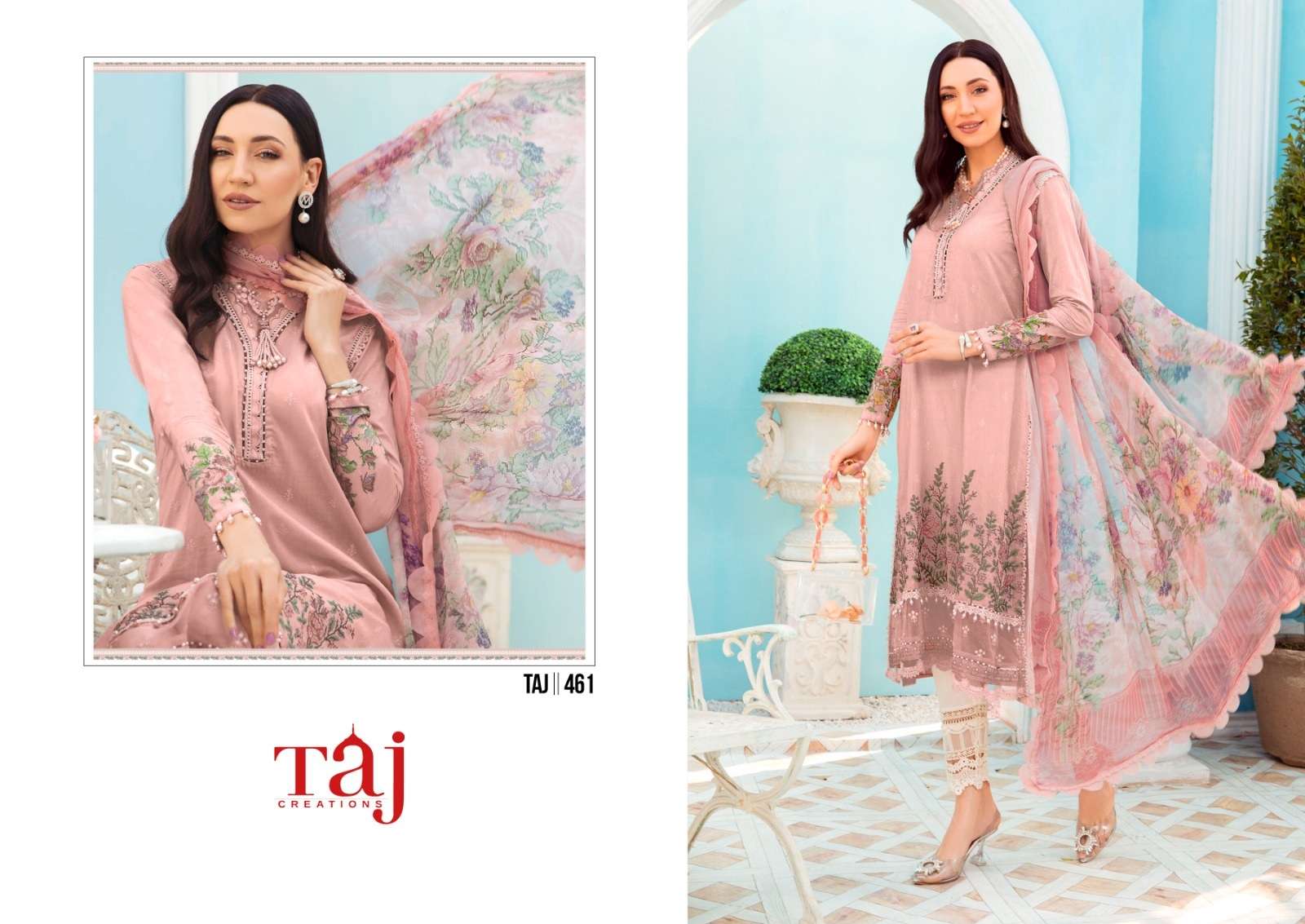 Taj 460 And 461 Cotton Dupatta Pakistani suits Wholesale catalog
