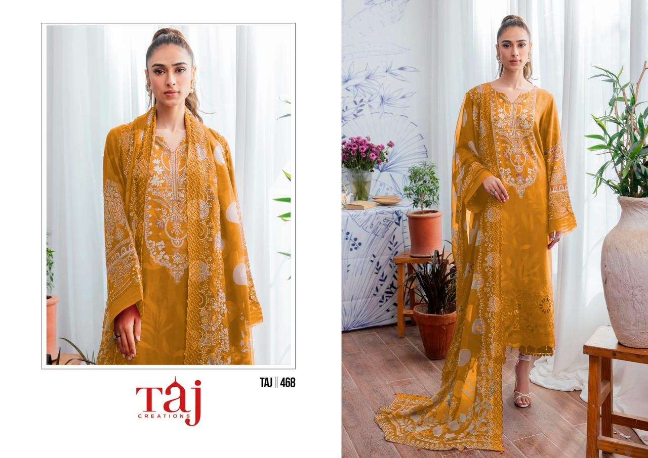 Taj 467 And 468 Chiffon Dupatta Salwar Suits Wholesale catalog